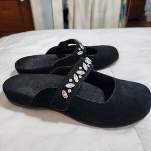 Vionic Black Mules with Rhinestone Accents